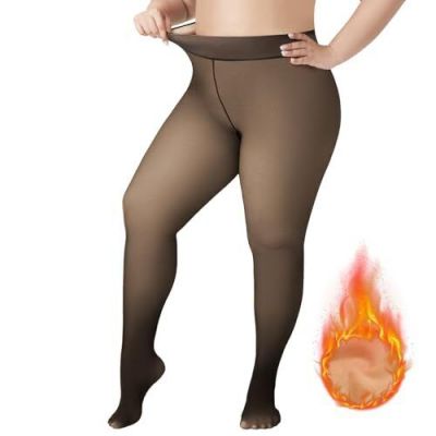 Plus Size Fleece Lined Tights for Women, Sheer 3X-Large-4X-Large Plus Ivory
